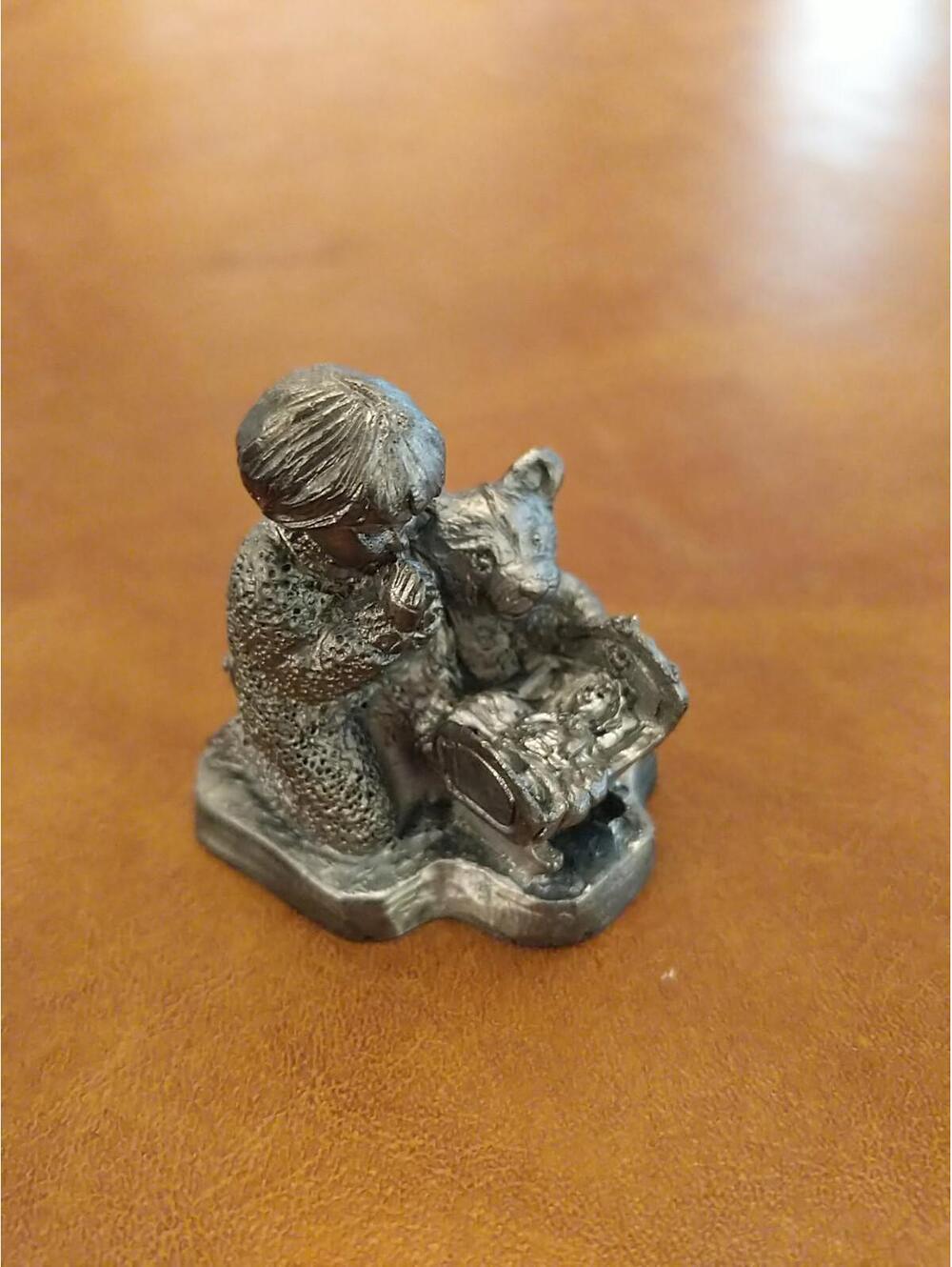 Ricker Pewter Figurine Child Praying Teddy Bear & Doll #5554 Vintage 2001